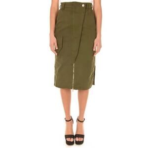 PINKO Pencil Skirt Womens XS Olive Green Full Zip Knee Length Stretch Denim